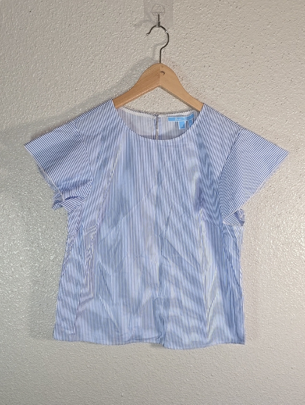 Draper James Classic Blue Pinstripe Short Sleeve Top - Picture 2 of 9